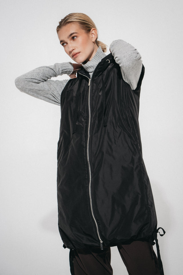 Ronchi long hoodie vest | Nero