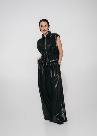 Sienna eco leather wide-leg pants | Black