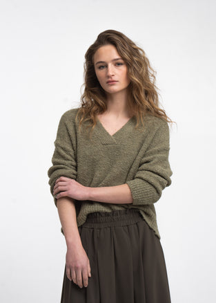 V-neck melange pullover 26553 | Green