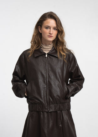 Pola eco leather bomber jacket | Dark Brown