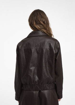 Pola eco leather bomber jacket | Dark Brown