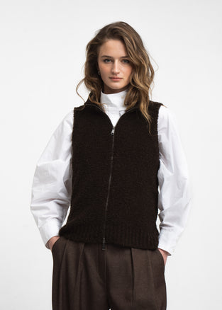 Vest Boucle long zip | Brown