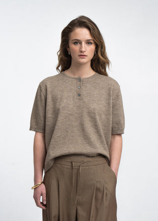 Moon plain knit top | Green Melange