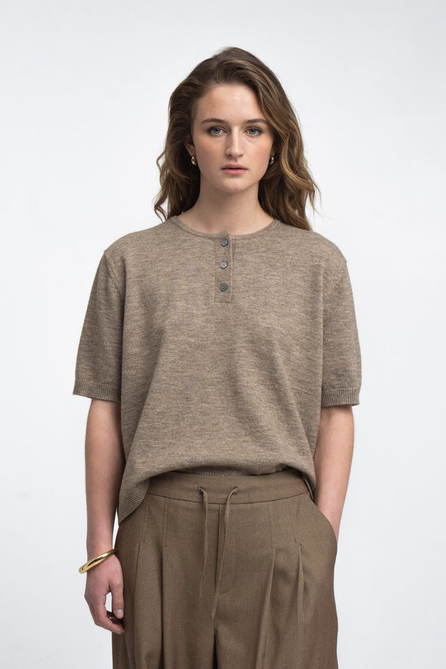 Moon plain knit top | Green Melange