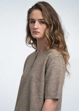 Moon plain knit top | Green Melange
