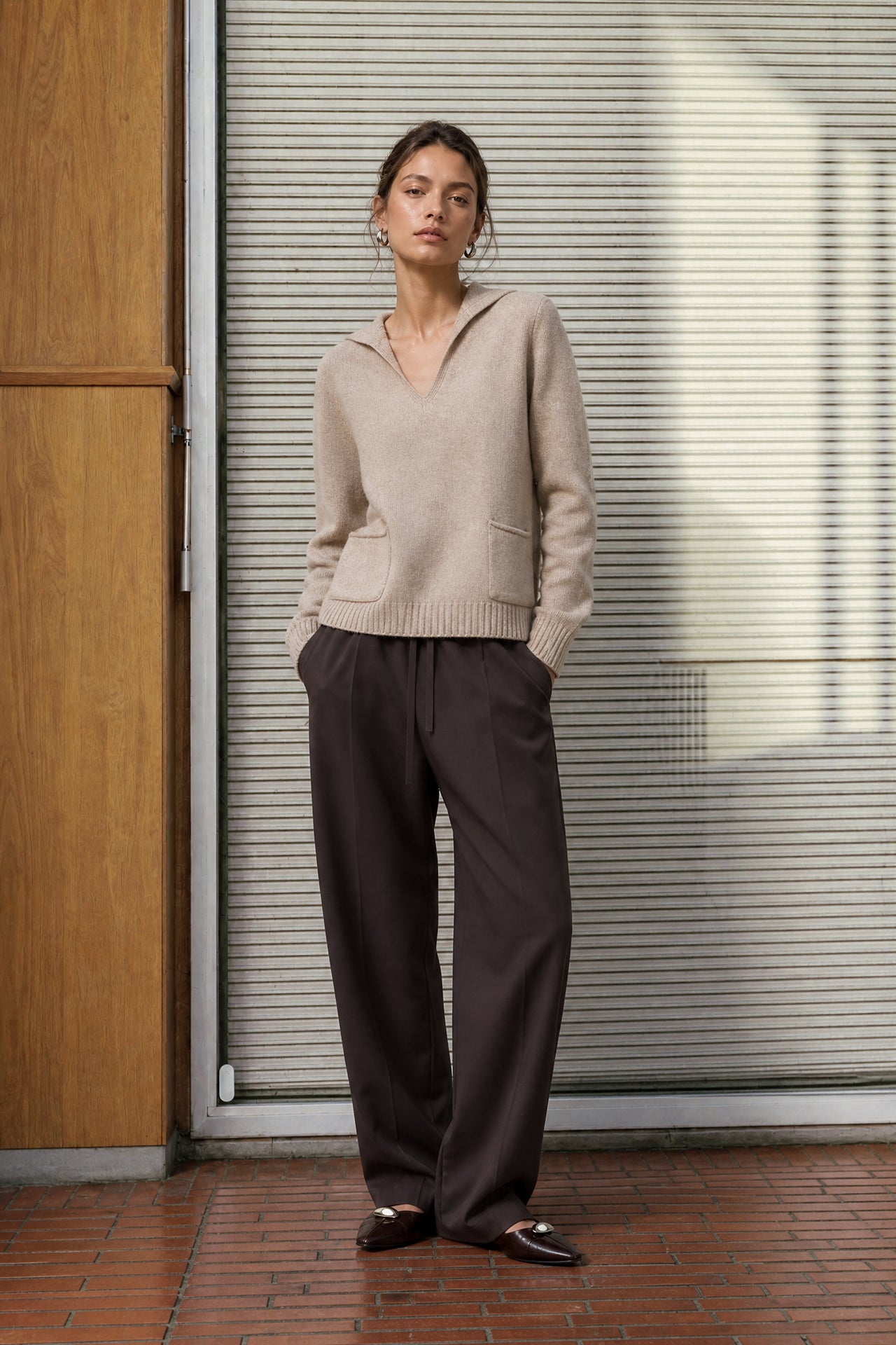 V-neck dyed viscose pullover NB2310 | Camel
